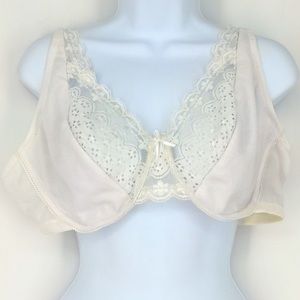 Sexy Sheer Shiny Bow Floral Lace White Strap Hook Cup Bra 44C Unlined Unpadded